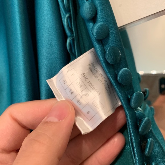 Teal Satin Evening Gown with Buttons - Picture 8 of 8